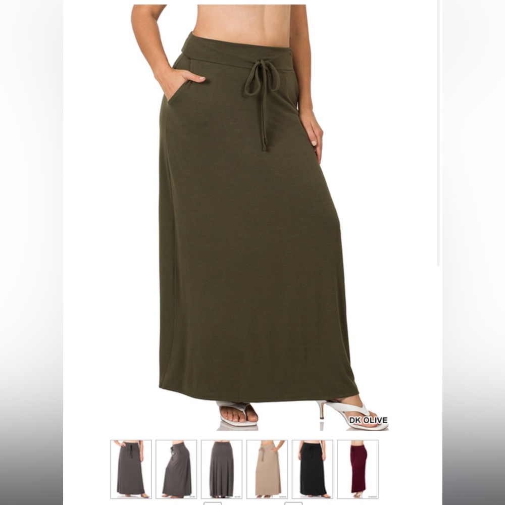 Zenana ladies plus maxi Skirt sizes 1X-3X NEW Dark Olive